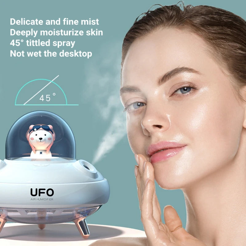 UFO Humidifier USB Rechargeable 2000Mah Battery Portable Small Dual Nozzles Aroma Diffuser with 7 Changing Colors for Home