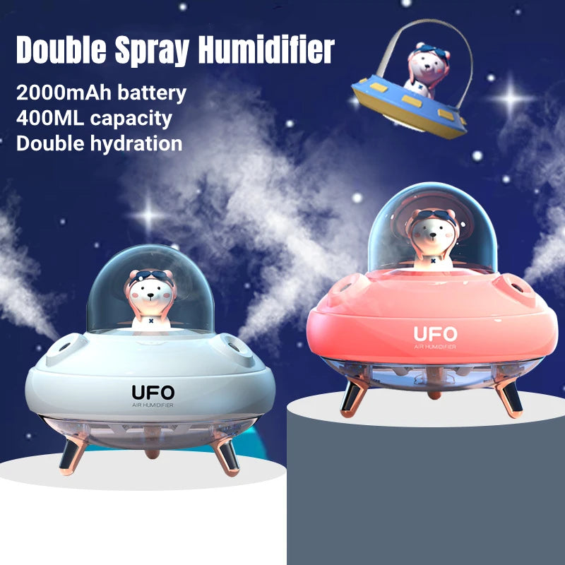 UFO Humidifier USB Rechargeable 2000Mah Battery Portable Small Dual Nozzles Aroma Diffuser with 7 Changing Colors for Home