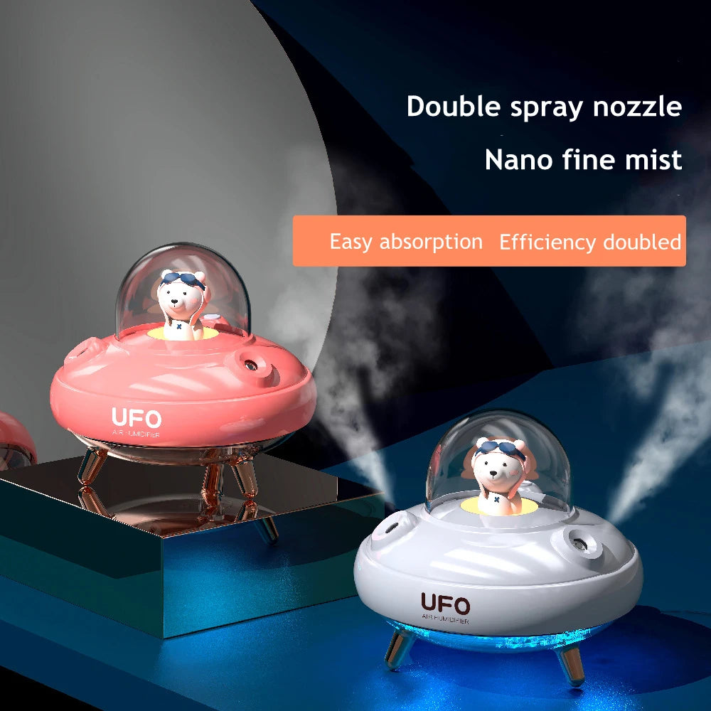 UFO Humidifier USB Rechargeable 2000Mah Battery Portable Small Dual Nozzles Aroma Diffuser with 7 Changing Colors for Home
