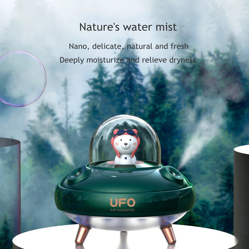 UFO Humidifier USB Rechargeable 2000Mah Battery Portable Small Dual Nozzles Aroma Diffuser with 7 Changing Colors for Home